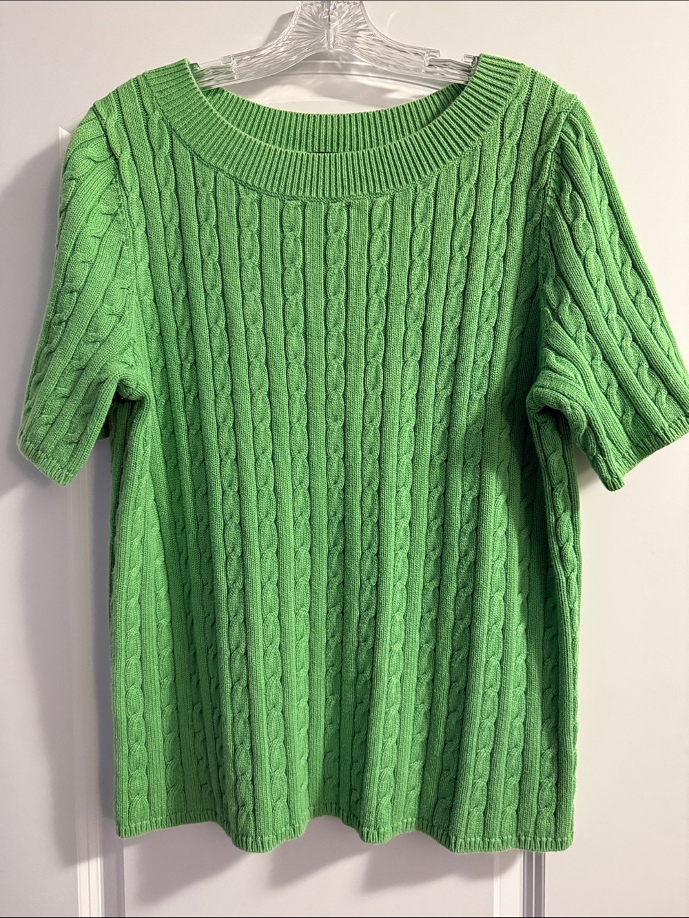 Talbots Kelly Green Cable-Knit Short Sleeve Crewneck Sweater